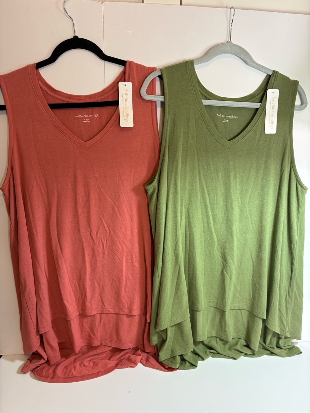 Soft Surroundings Olive & Coral Pink V‑Neck Tunic Tanks | Size XL (NWT Set of 2) - Picture 1 of 16